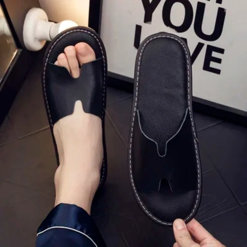 Cow Leather Summer Anti-Odorant Indoor Slippers for Men and Women Non-Skip Soft Mute Genuine Leather Couple's Home Slippers - view 6