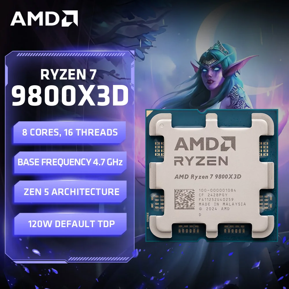 Brand New AMD Ryzen 7 9800X3D 8-Core 16-Thread Up to 5.2GHz 96MB L3 Cache Socket AM5 DDR5 TDP 120W for B650/B850 Motherboard