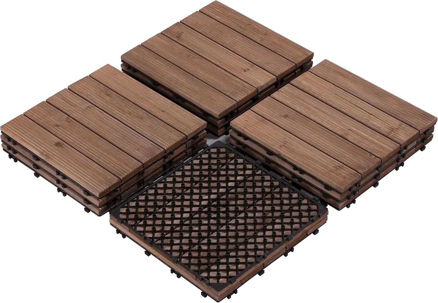 11Pcs Tiles Patio Deck Tiles Interlocking Wood Patio Tiles Patio Garden Deck Poolside Indoor&Outdoor 12 X 12In, Brown