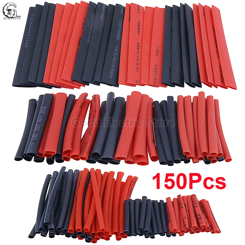 150pcs/Bag Red black heat shrinkable tube various heat shrinkable tube wire and cable insulation sleeve heat shrinkable tube kit