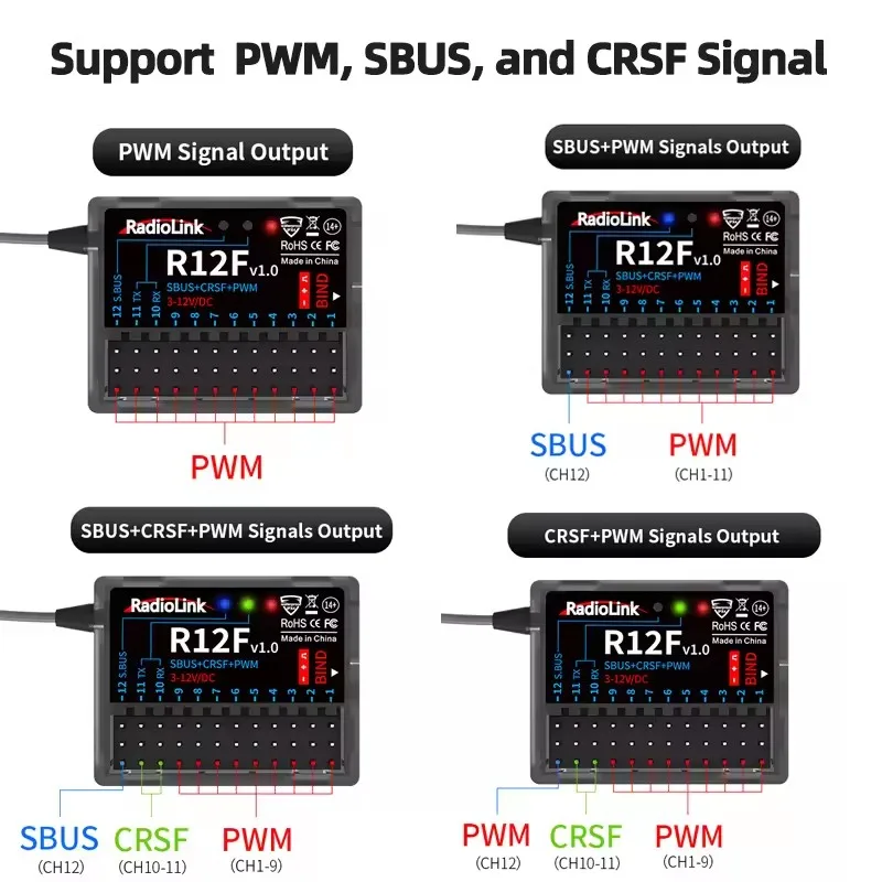 Radiolink R12F 12 Channle 2.4G RC Receiver Car Voltage Transmission Telemetry Long Range RX for Crawler Drifting Car