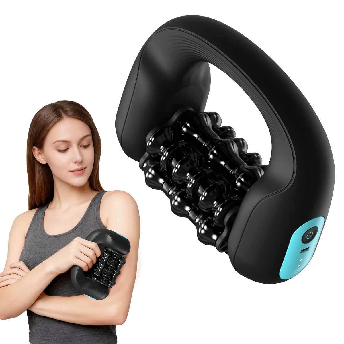 Portable Handheld Roller Full-body Muscle Relax Mini Percussion Massager with 3 Gears Speed Adjustment with Support Base