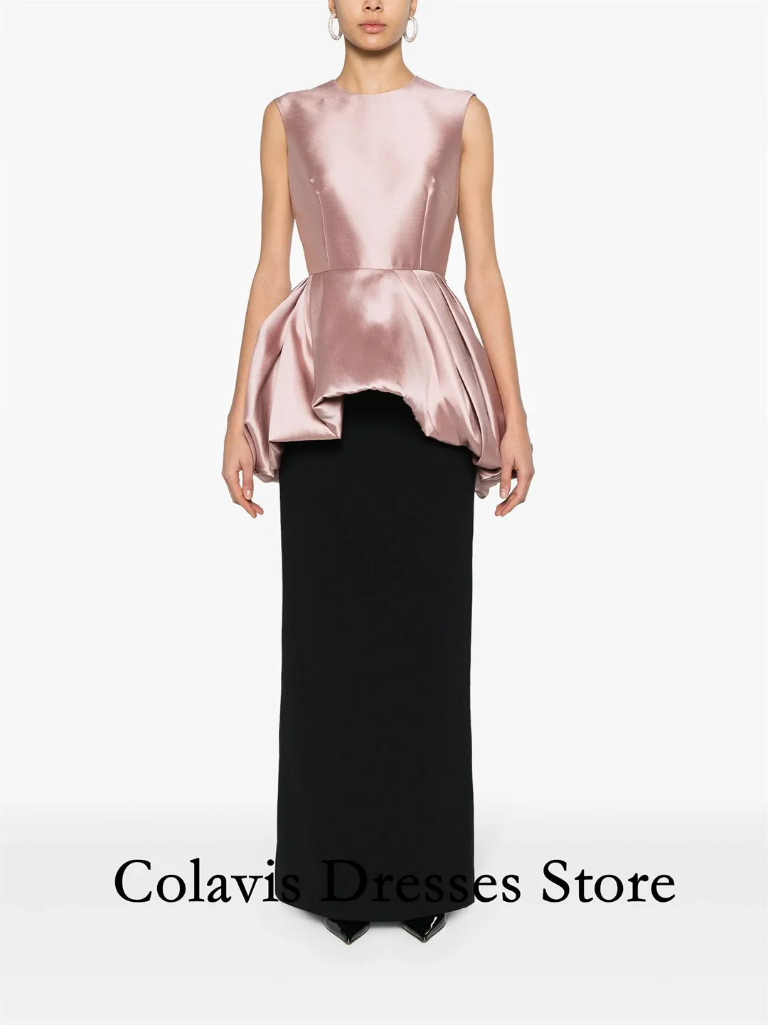

2025 Customized Sleeveless O-Neck Simple Pink Black Crepe Prom Dresses Evening Dress Women Evening Gowns Formal Party Dress