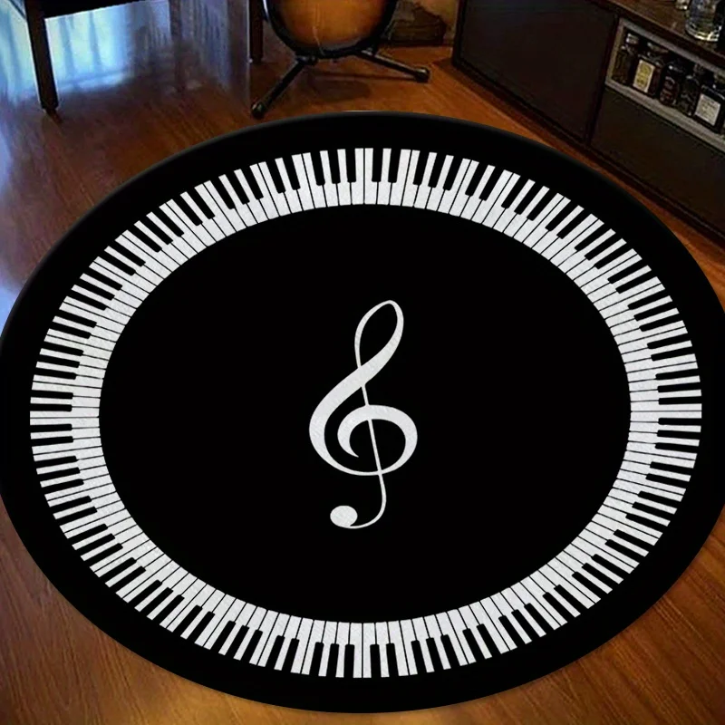 Piano Print Round Rug Music Element Carpet Living Room Bedroom Non-slip Chair Mat Sofa Coffee Table Study Area Bedside Rug Decor