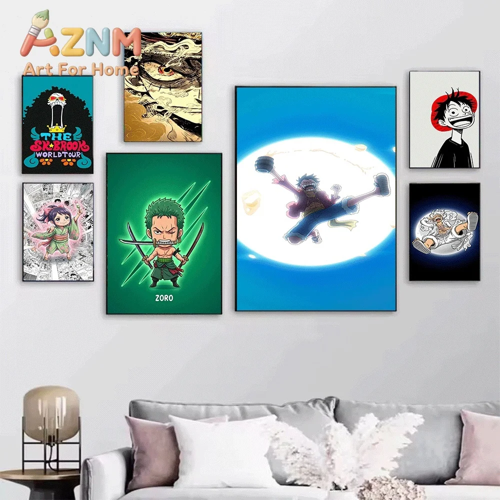 One Piece Anime Canvas Wall Art No Frame Straw Hat Crew Luffy Zoro Nami Sanji Chopper Robin Manga Print Poster for Bedroom Liv