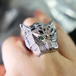 Leopard Head Ring paved Cubic Zirconia Stone Animal Panther Rings Gifts for Men or Women Copper Party jewelry Wholesale