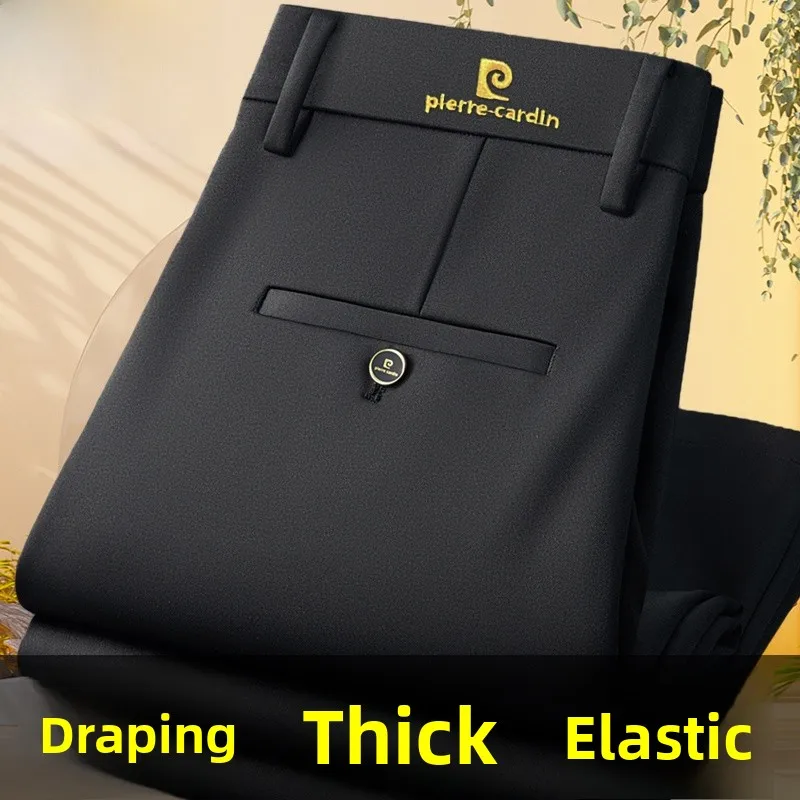 

Pierre Cardin Men's Casual Loose Straight Leg Pants Busin Suit Dad Pants Autumn Spring New Sle High Waist Zipper Fly