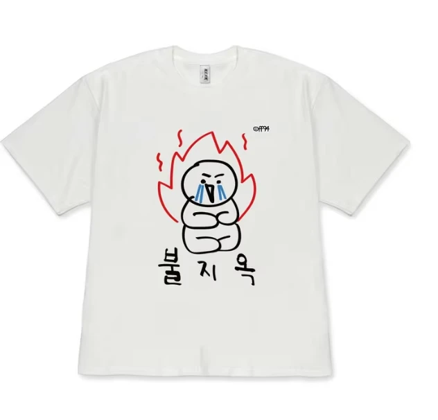 2026Summer Retro Korean Fashion Cute Angry Cartoon T-Shirt Korean Text Print Versatile Casual Top Women Clothes White Minimalist