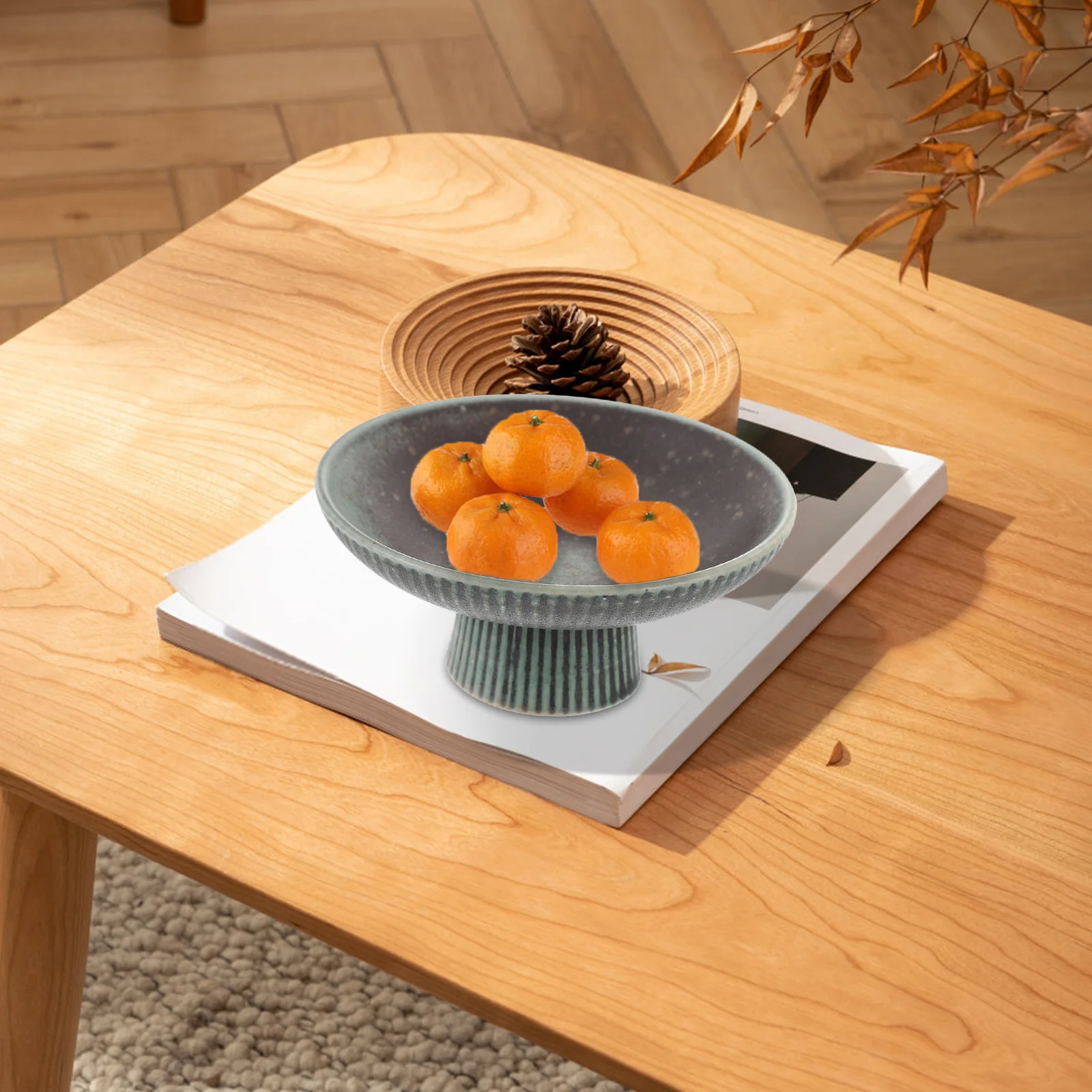 

Footed Porcelain Fruit Bowl Snack Plate Fruit Serving Tray Multipurpose Decorative Dessert Display Stand for Home