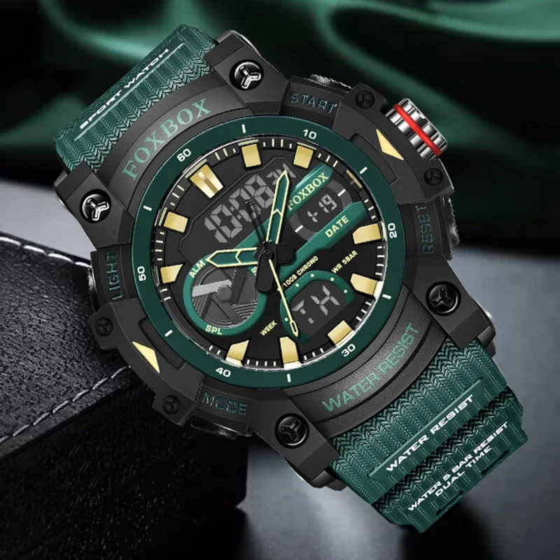 FOXBOX Electronic Man Watch Outdoor Vintage Auto Date Week Casual Sport Clock Waterproof Luminous Digital Watches Male Alarm NEW