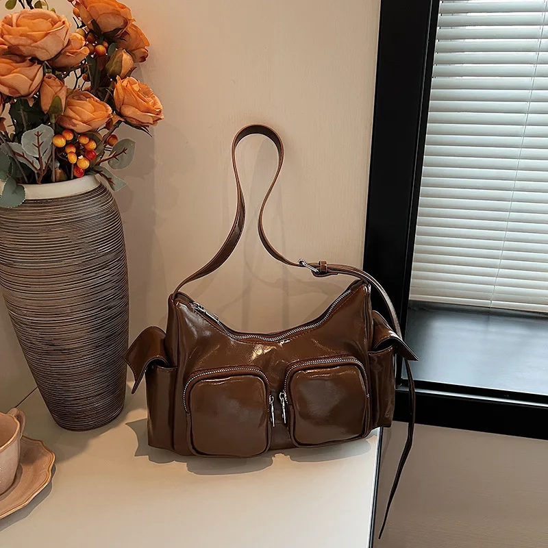 

2025 Vintage Multi-Pocket Shoulder Bag for Women, Textured Underarm Top Handle Purse, Very Chic Crossbody Bag, Spacious