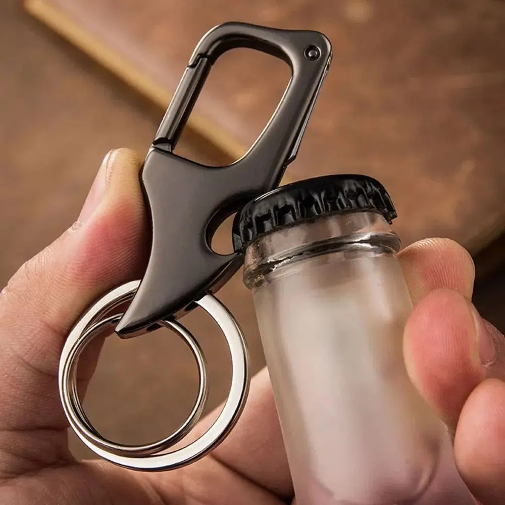 Classic Men Mini Foldable Keychain Outdoor Multi-Functional 2 In 1 Metal Bottle Opener With Two Key Rings For Boy Gifts