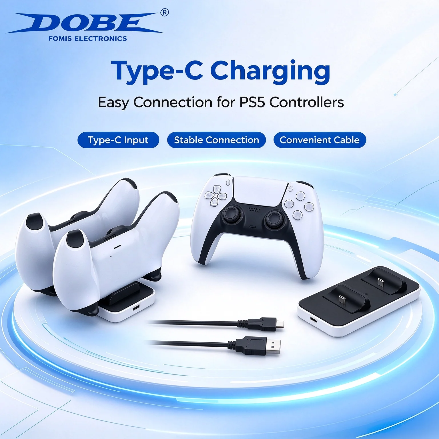 PS5 Controller Charging Dock, Dual Type-C Charging Station, Compact Lightweight,For PS5 Gamepad Charger Stand Accessories