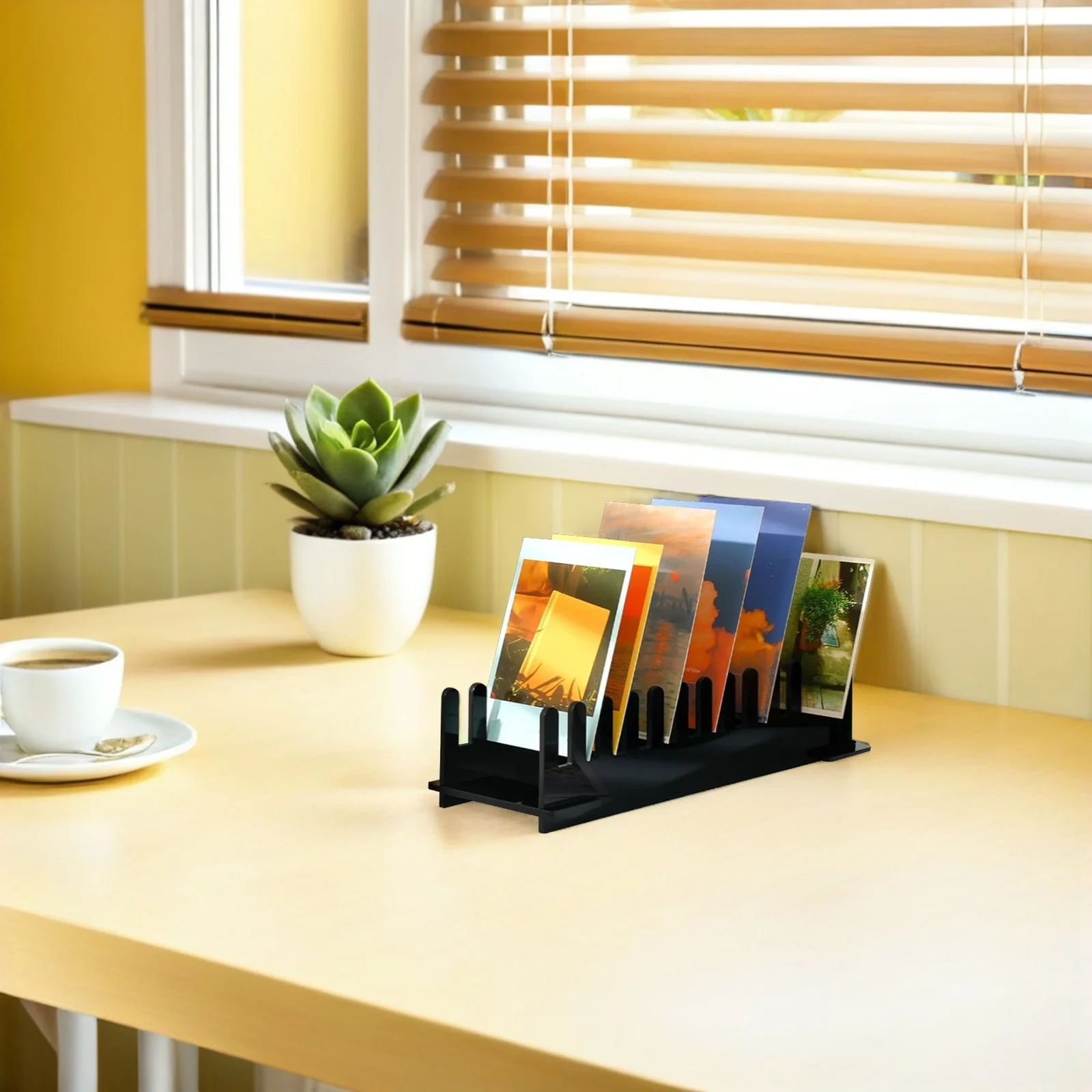 Greeting Card Display Rack Black Acrylic Desktop Organizer for Business Cards Photo Postcards Retail Office Stand