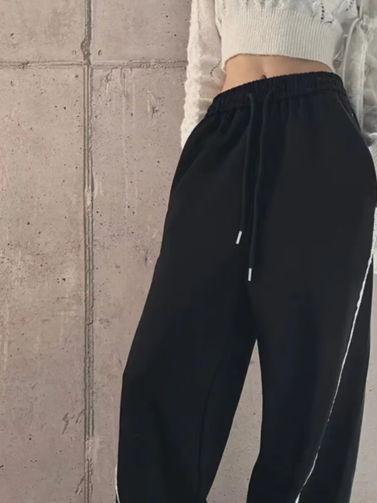 Korean Sle Casual Pants Women's Loose Wide Leg Lace Patchwork Long Trousers Faionable Comfortable High Waist Straight Leg