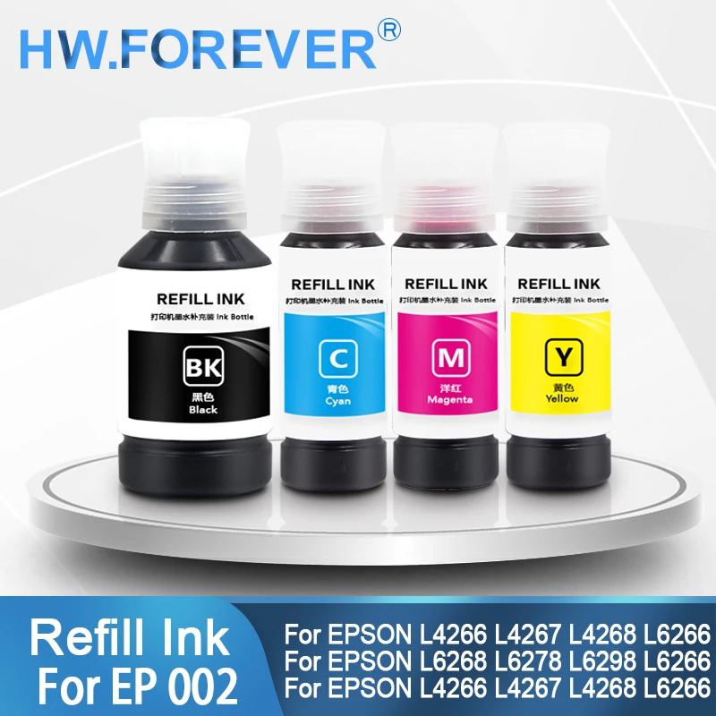 Recarga o kit de tinta para impressora Epson, corante de pigmento, 002, 70ml, 130ml, L4266, L4267, L4268, L6266, L6268, L6278, L6298