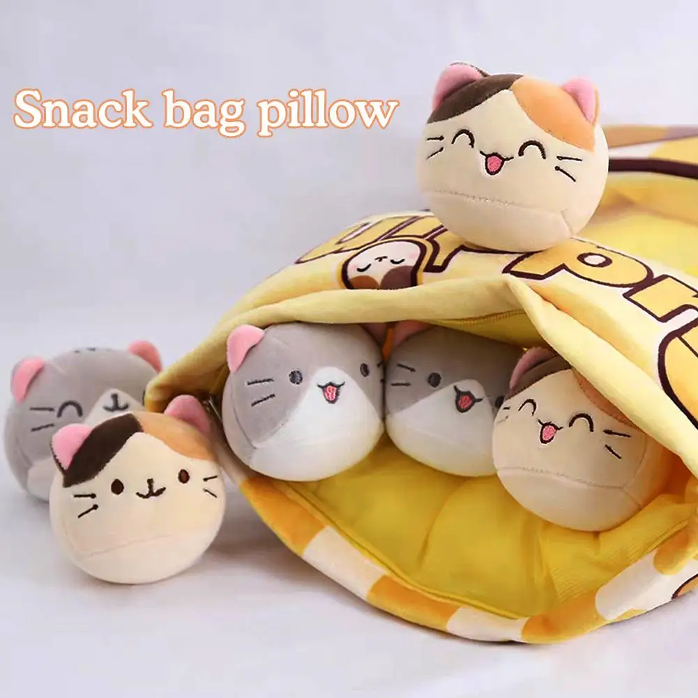 Creative Snack Bag Cute Blue /Yellow Plus Toy Cat Doll Household Mini Pillows Cushions Kawaii Decorative Ornaments Wholesale