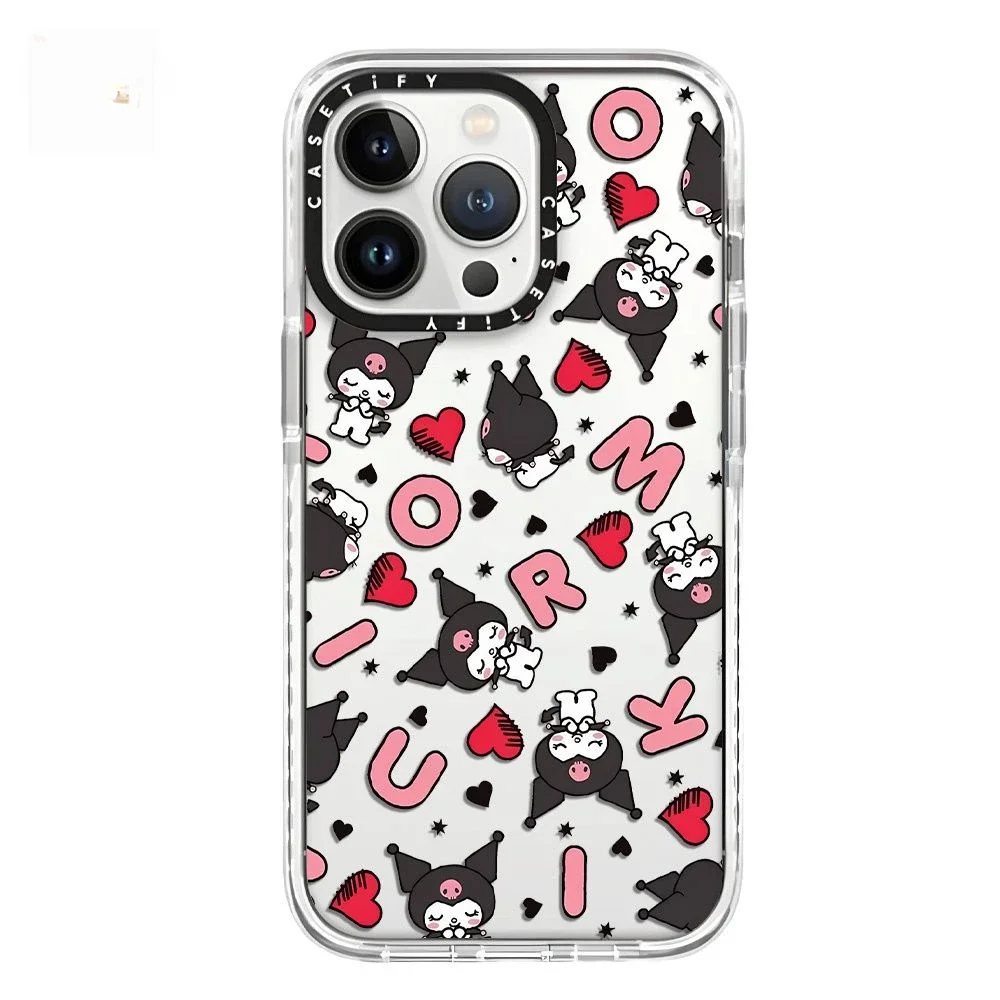 Sanrio Love Kuromi Iphone Case Kawaii Cute Anime Sticker All-Inclusive Soft Protection Case for IPhone16 15 14 13 12 Promax