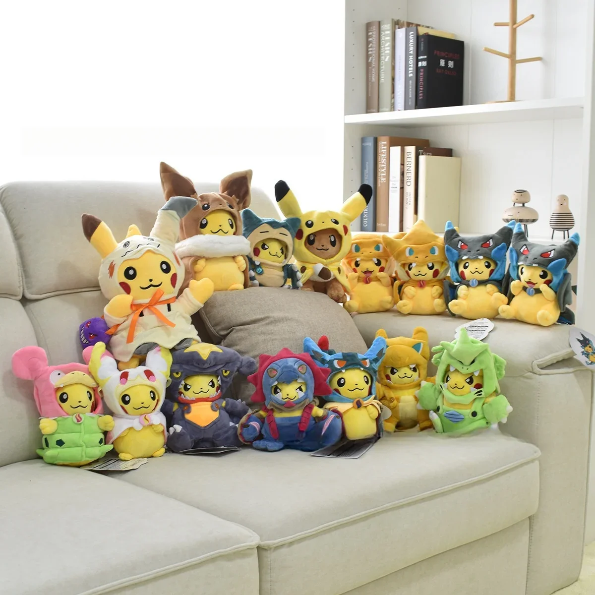 Anime Pokem Coser Plush Pikachu Cos Garchomp Tyranitar Lucario Rayquaza Stuffed Doll Kawaii Toys Hobbies Kids Birthday Xmas Gift