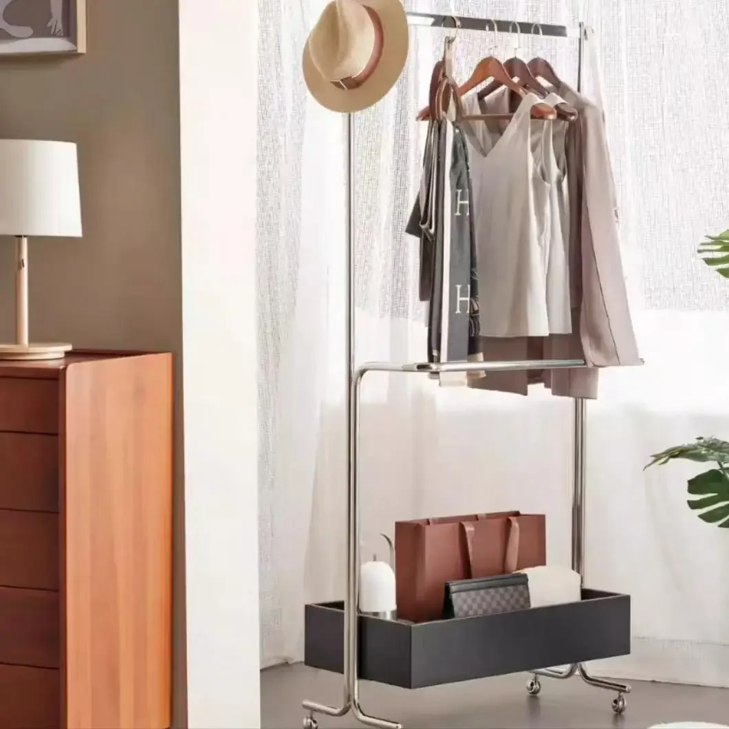 High-grade stainless steel coat rack floor-to-ceiling storage removable home living room bedroom women's clothing display