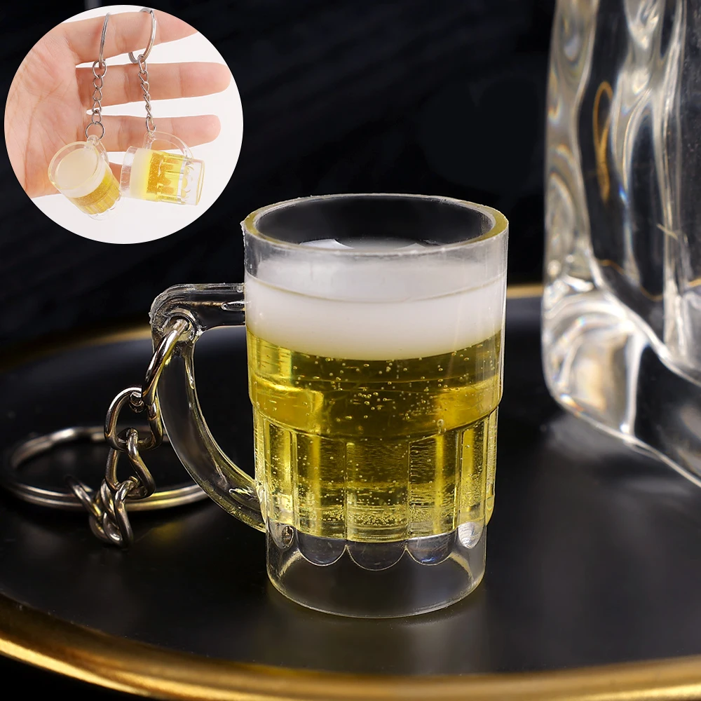 1PC Creative Acrylic Beer Mug Keychains Simulation Mini Drink Keyring For Men Women Car Bag Pendant Accessories Gift Party image 2
