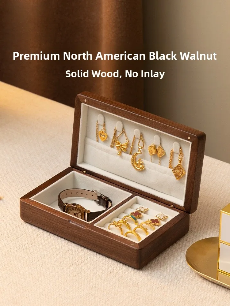 Portable Miniature High-end Pure  Wood Gold Jewelry Storage Box Fan Han Vintage Chinese Style Handmade Wood Jewelry Box