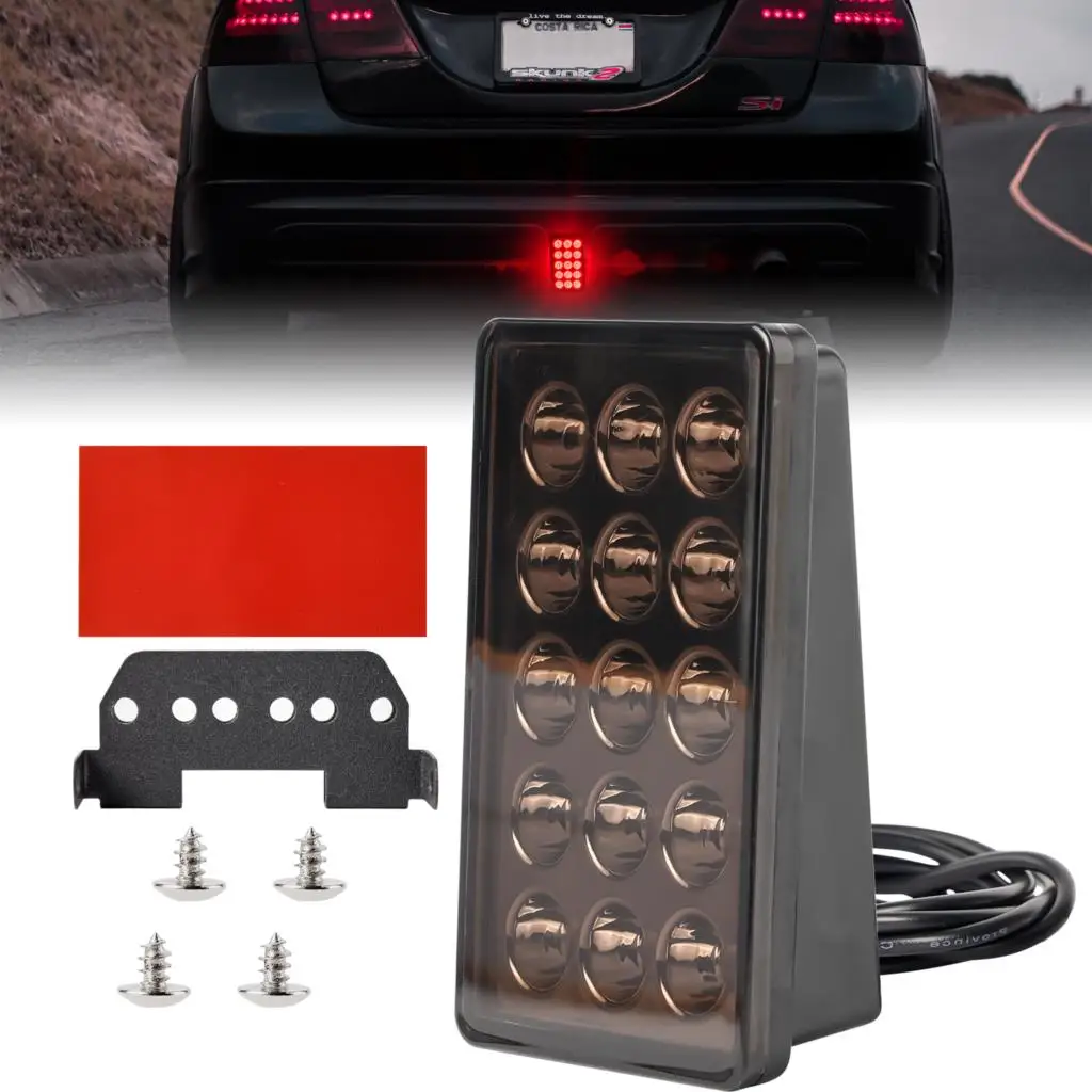 12V Universal F1 Strobe Flash Light LED Rear Tail Light 3rd Warning Light Signal Lamp Smoked 15 LEDs Brake Light Car Accessories