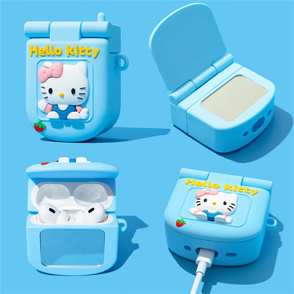 Cute Hello Kitty Flip Phone Silicone Earphone Case For Apple Airpods Pro 2 Air Pods 4 2 3 1 Wireless Headphone Protective Cover image 2