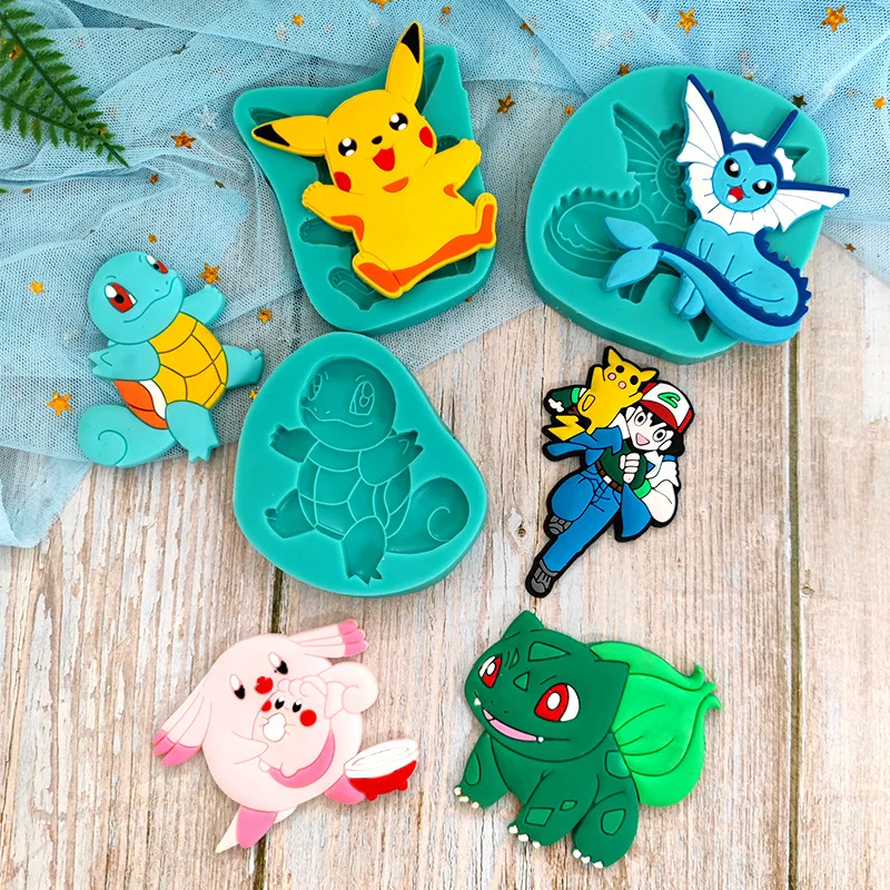 Pokemon Anime Figures Pikachu Cake Chocolate Tools Cookie Baking Silicone Mold Toys Squirtle Bulbasaur Mould Decoration Diy Gift