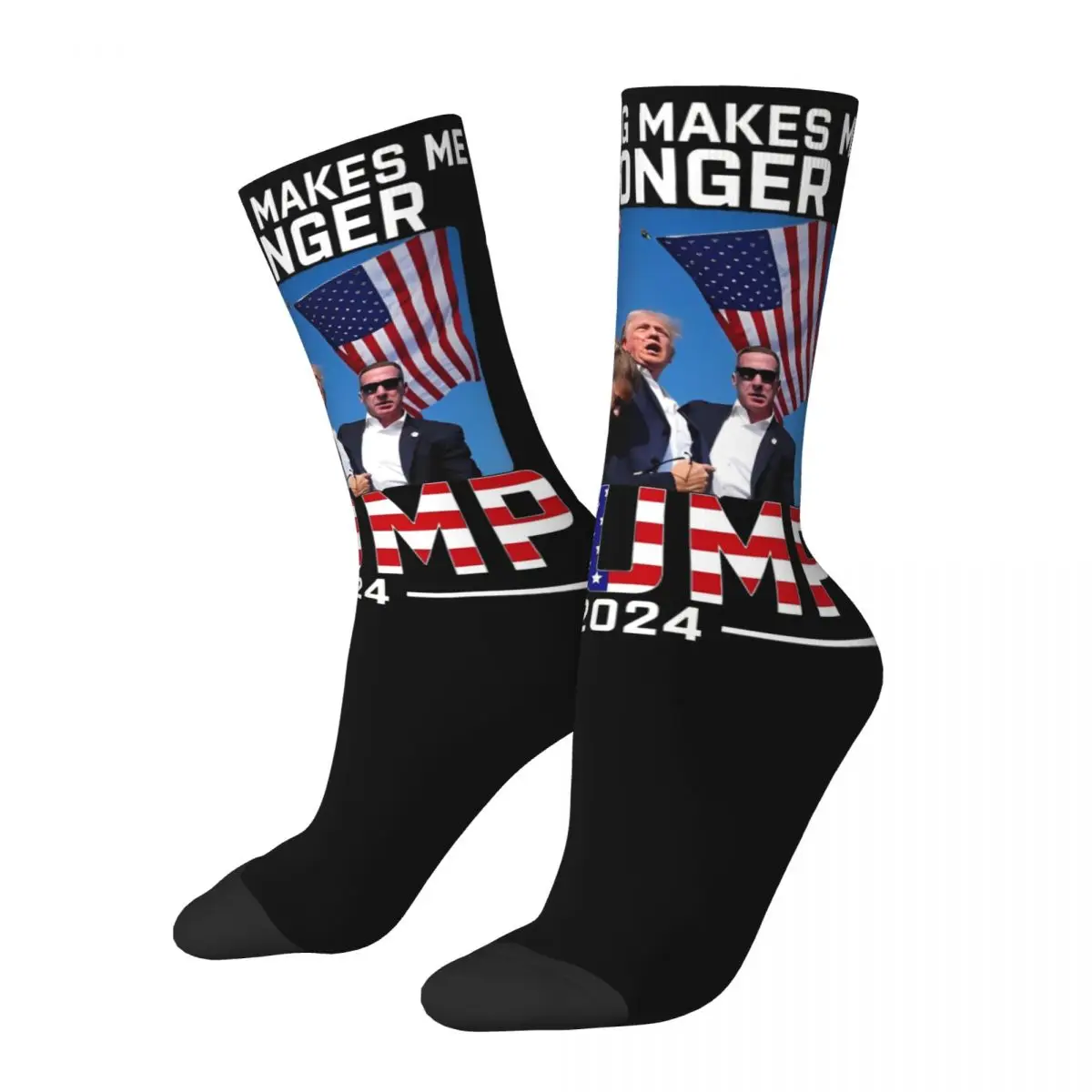 Trump 2024 Shooting Makes Me Stronger Socks for Women Men Merchandise Trump Presidential Election Warm Sweat Absorbing Socks