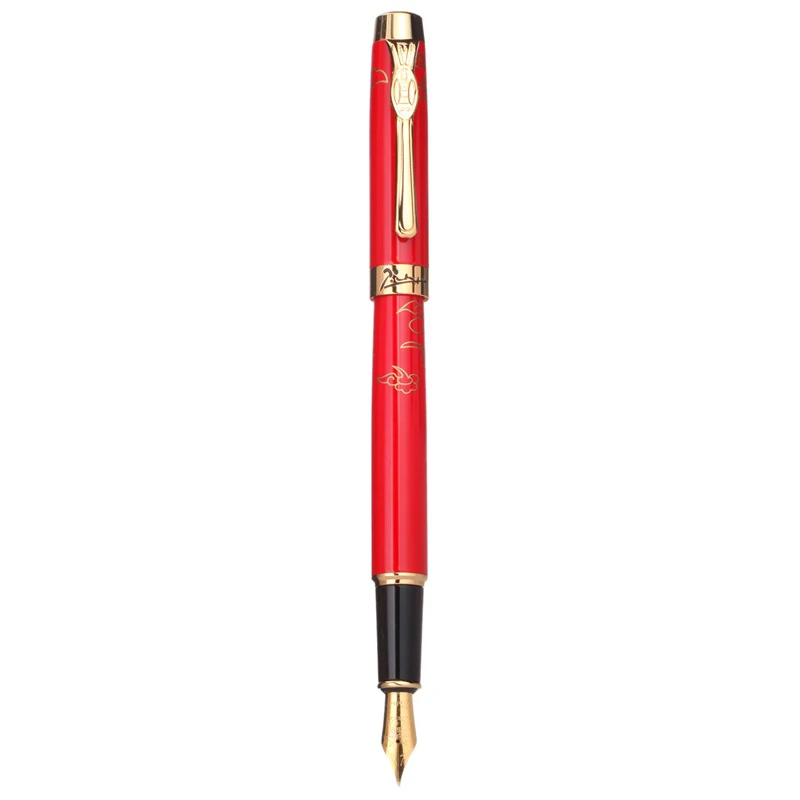 

Picasso 933 Metal Fountain Pen Avignon Red Iridium Medium Nib 0.5mm Golden Clip Writing Ink Pen for Office Business School