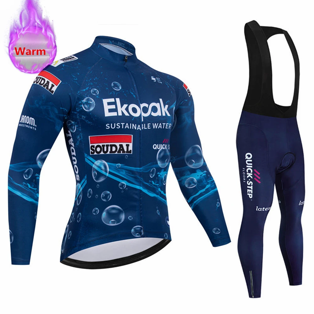 AliExpress NONE Soudal Quick Step Team Men Winter Bicycle Clothing Long Sleeve Thermal Fleece Cycling Jersey Set MTB Warm Ropa Ciclismo Hombre