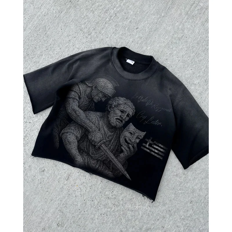 

Hip Hop Style Full Pattern Printed Dark Cotton Soft Short-sleeves Y2k Summer Oversizeds Harajuku Versatile T-Shirts Crop Top