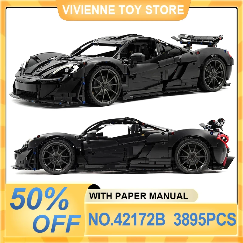 

Technical P1 Sports Car MOC 42172 Black Hypercar Building Blocks Speed Vehicle Bricks Assembly Toys Christmas Gift For Kid adult