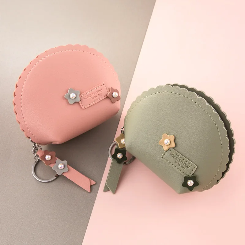 

Floral Decorate PU Mini Pouch - Cute Zipper Charm Cosmetic Bag for Women (Sanitary/Change/Travel/Makeup Organizer with Keychain)