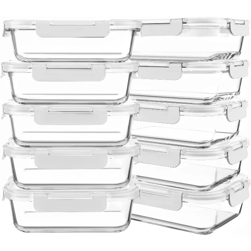 

10 Packs 30 oz Glass Meal Prep Containers,Glass Food Storage Containers with Lids,Airtight Glass Lunch Bento Boxes,Microwave