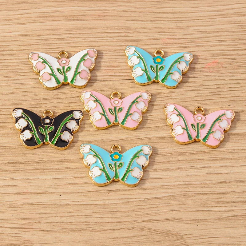 Tusember 10 Stück, 4 Farben, Emaille-Lilien-Schmetterlings-Anhänger für DIY, niedliche Ohrringe, Halsketten, Armbänder, modische Schmuckaccessoires – Detail 3