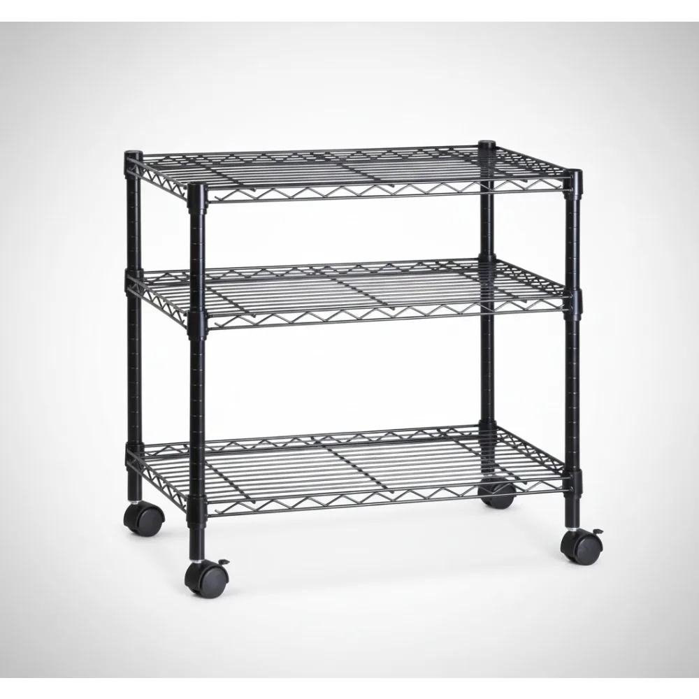 

3-Tier Rolling Media Cart with Adjustable Shelves, Mobile Workstation for Home Office & Kitchen