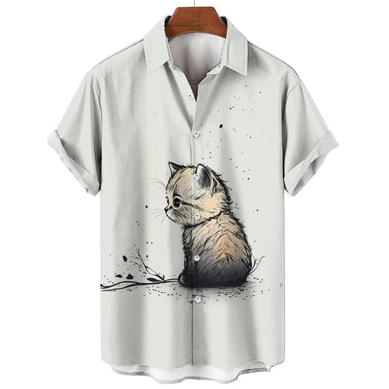 

Fashion Cats Graphic Hawaiian Shirts For Men Summer Casual Cute Cat 3D Printed Short Sleeve Blouse Loose Harajuku Shirt Tops