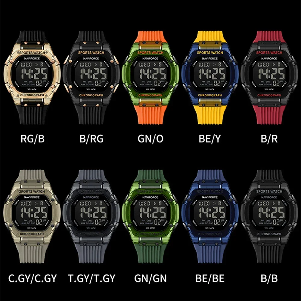 NAVIFORCE NF7113 montre de sport numérique de luxe pour hommes étanche rétro-éclairage LED réveil montre multifonction