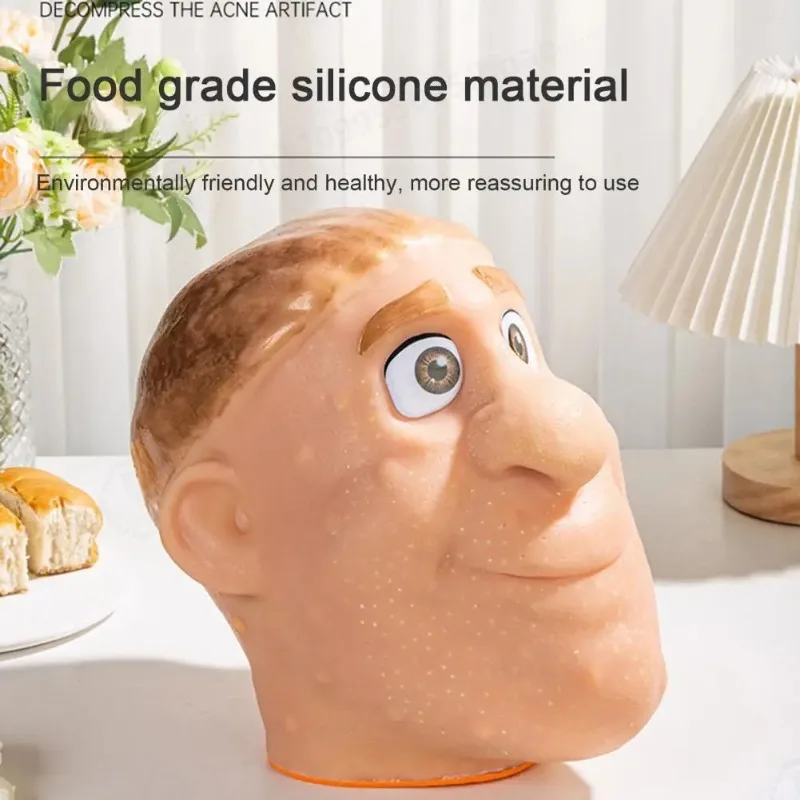 Man Head Pimple Popping Toy with Tweezers Anxiety Stress Relief Acne Popping Cleansing Fidget Toy Blackheads Removal Decompressi