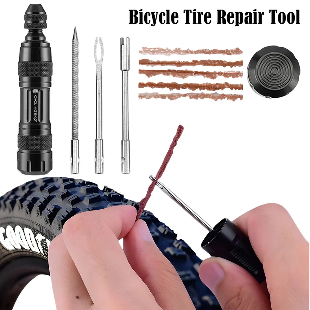 

Bike Tire Repair Tools Kit for Bicycle E-Scooter Hybrid Bike Repair Kit with Self-Vulcanizing Tire Strips for Camping Emergencie