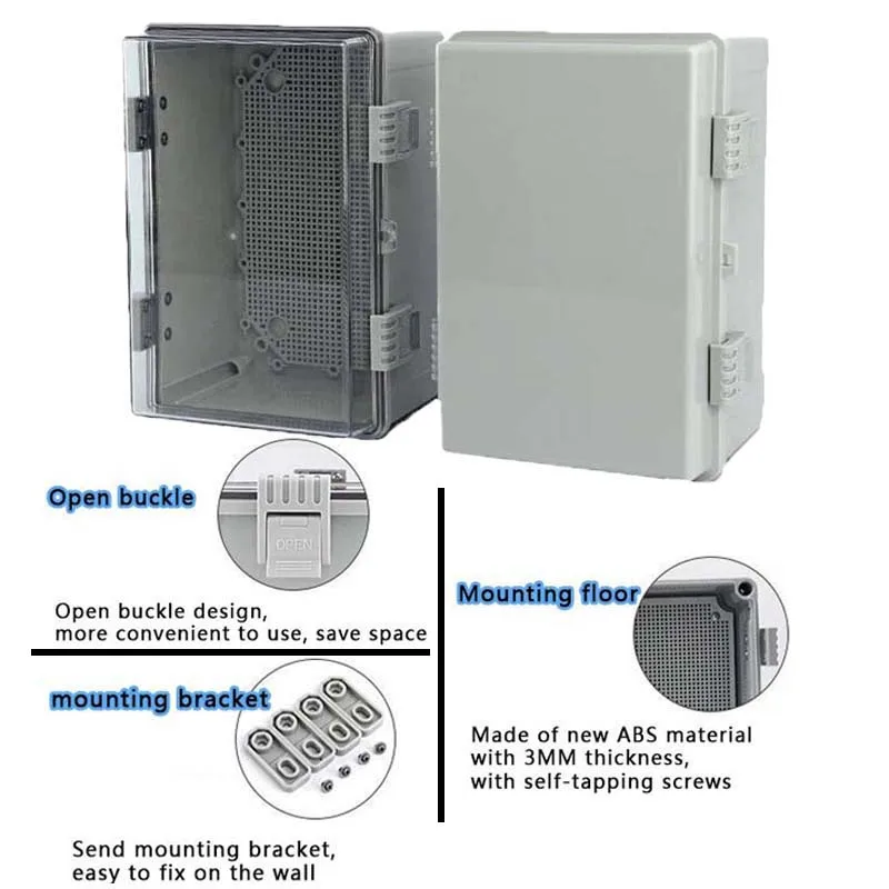 IP66 Waterproof Gray/Transparent Cover Enclosure Junction Box ABS Plastic Outdoor Electronic Instrument Hinge Case