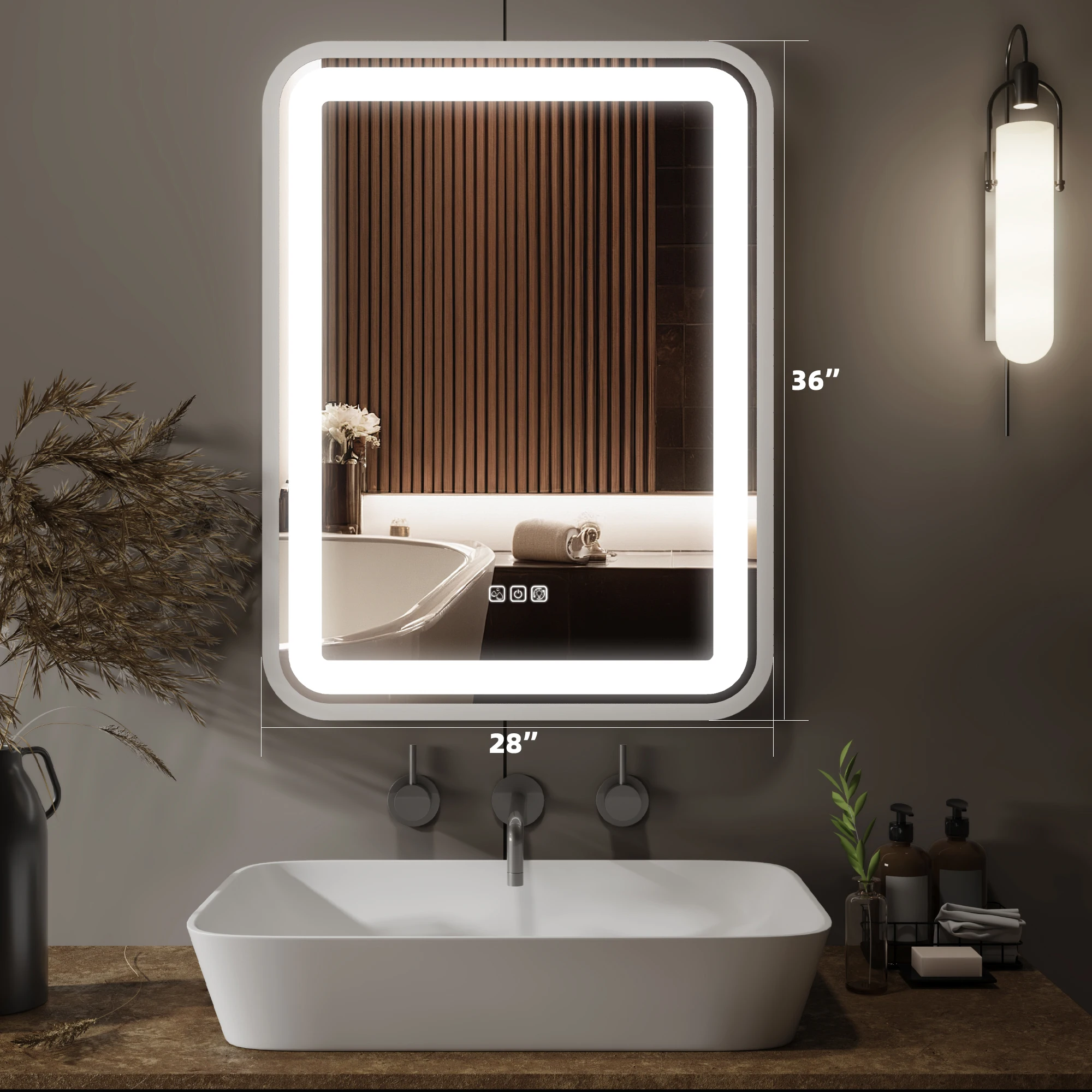 Bathroom Vanity Mirror Light Wall Smart LED 36x28 Frame Makeup Mirror Sink Dimmable 3 Colors Temperature Anti-Fog Memory