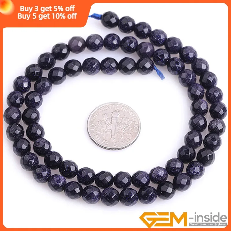 Blue Sandstone Gem Stone Faceted Round Beads For Jewelry Making Strand 15 inch DIY Jewelry Bead For Bracelet 6mm 8mm 10mm 12mm