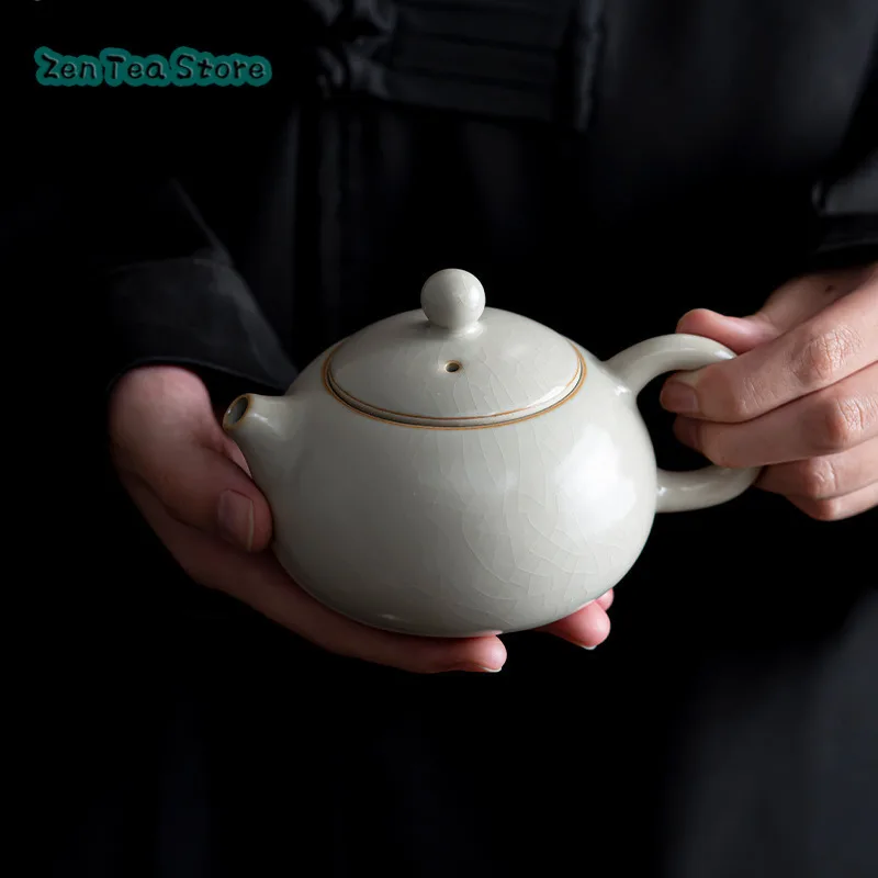 Beige Ru Kiln Teapot Retro Large Xishi Pot Brewing Black Tea Home Ceramic Kung Fu Tea Teapot