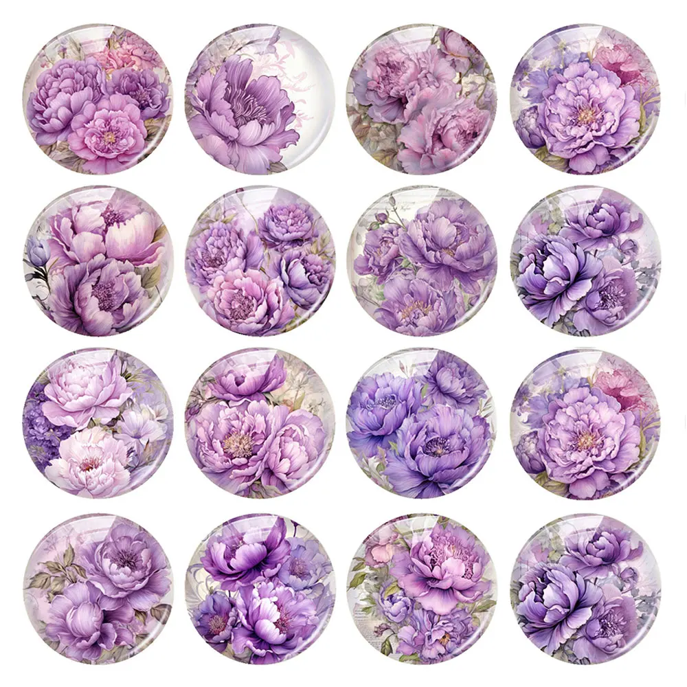 

Handmade Purple Peony Flower Photo Glass Cabochon Flatback Demo Flat Back Cameo For Diy Jewelry Making Supplies Accessories