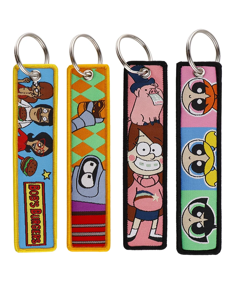 American Cartoon Embroidered Cool Car Keychains for Men Keyring Anime keys Tag Women Man Fashion Accessories Jewelry Gifts