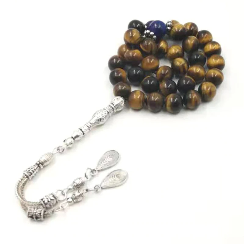 

Tasbih gemstone Natural Tiger eye stone with lapis lazuli rosary islamic misbaha prayer bead 33 66 99 beads accessories bracelet