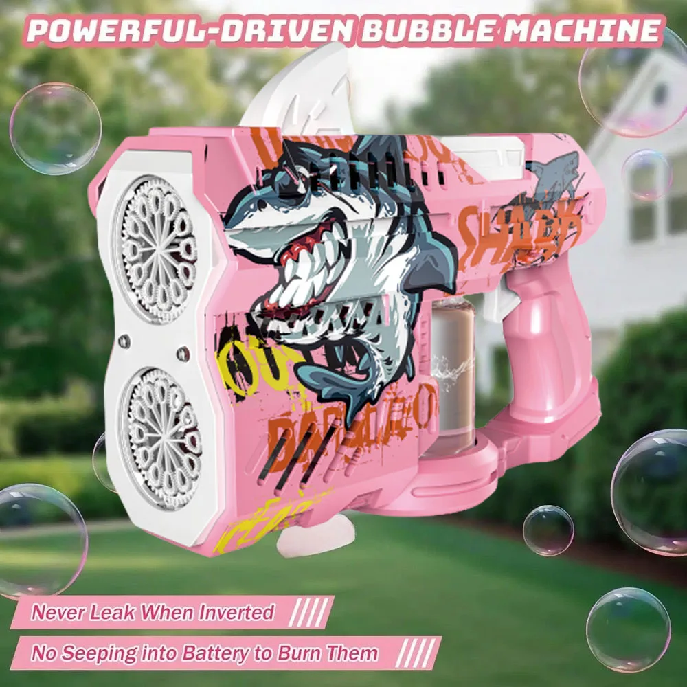Zabawka dla dzieci i dorosłych, świecący pistolet do bąbelków w kształcie rekina, elektrycznie spustowana dysza do pistoletu do bąbelków, niezbędna zabawka do zabawy na świeżym powietrzu, bąbel